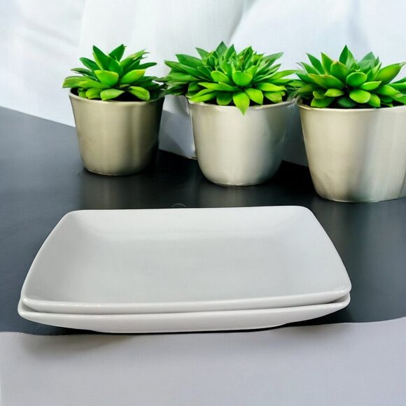 Set of Two Over and Back White Porcelain Maison Square Salad Plates 8 3/8" Wide - Picture 2 of 6